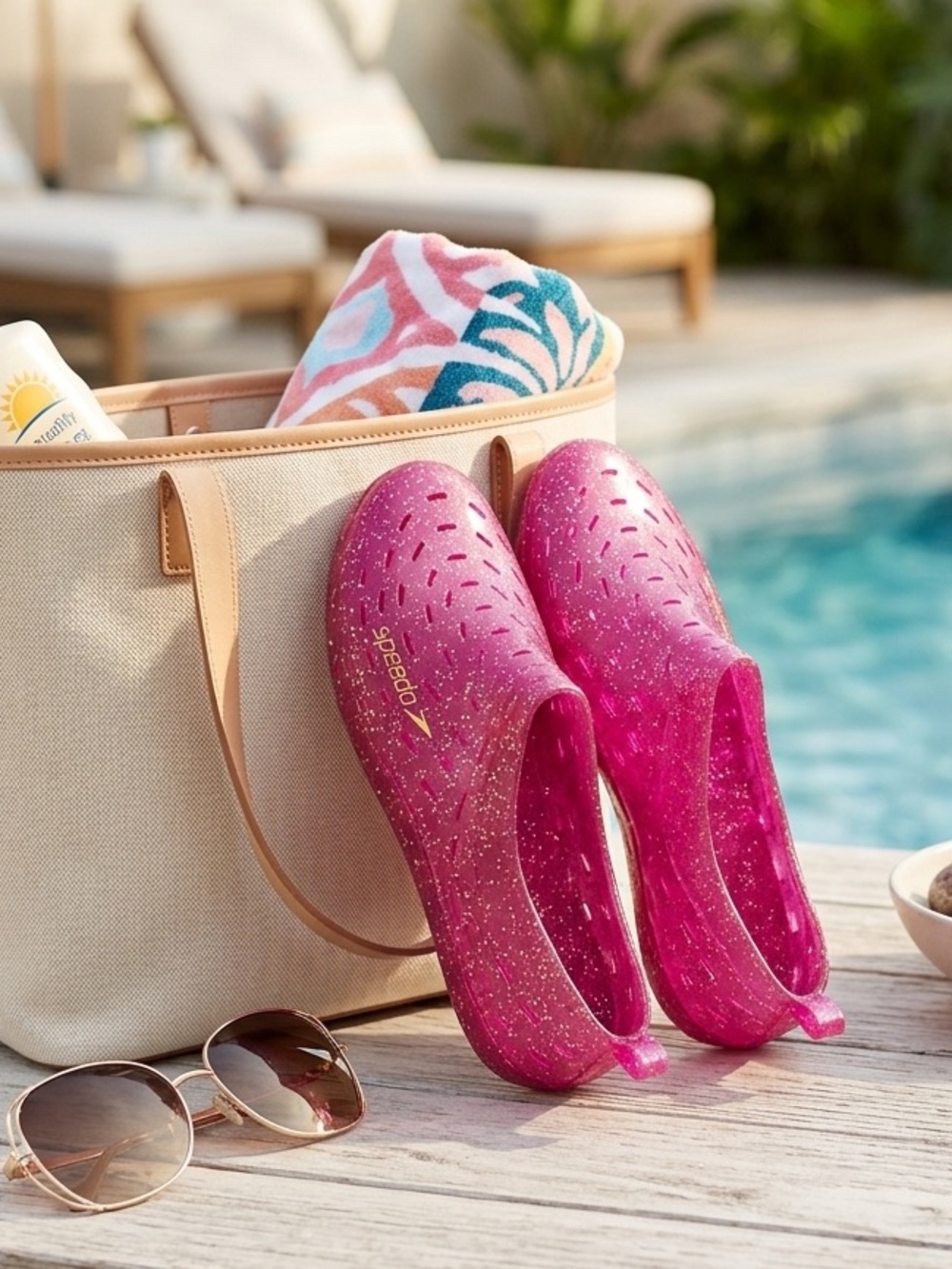 Speedo Pink Glitter Jelly Slip-On Water Shoes Slip On Beach Pool Kids Size 4/5